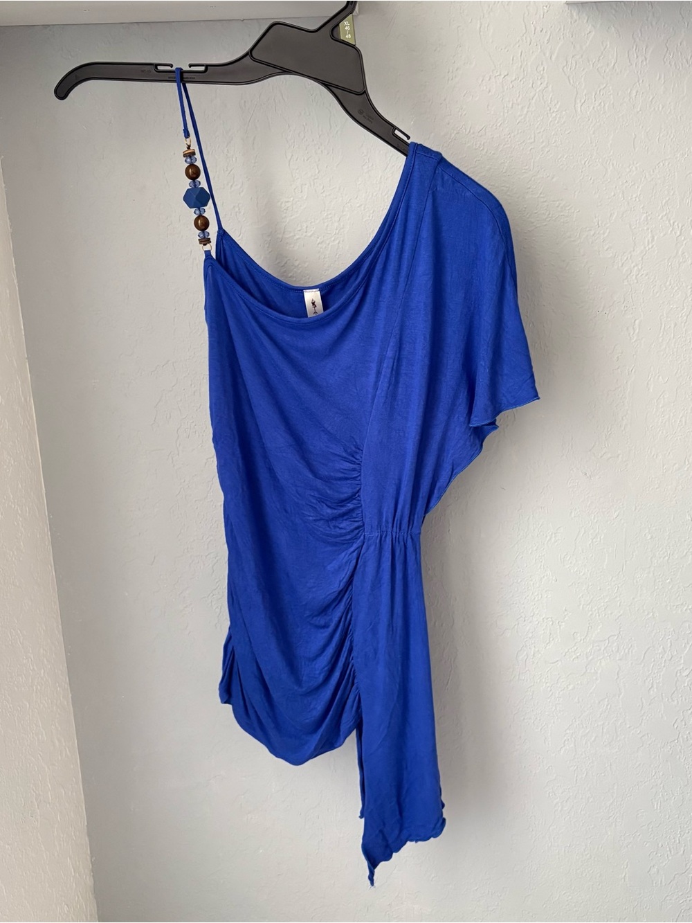 Vanilla Bay Royal Blue One-Shoulder Ruched Dress with Beaded Strap